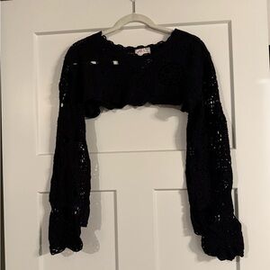 Free People Black Crochet Shrug Top